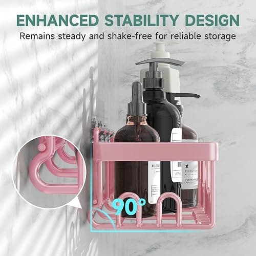 Veken Large Capacity Shower Caddy 6-Pack, No Drilling & Rustproof, Adhesive Shower Shelves with Soap Holder, Bathroom Organizers and Storage, Wall-Mounted Kitchen & Home Decor, Pink thumbnail 3