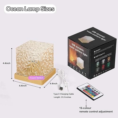 ZLDYPINK Ocean Wave Projector Light, 16 Colors Luminorthe Cube Lamp, 3D Holographic Water Ripple Lamp with Remote Control, Night Light for Bedroom, Home, Party Mood Lighting thumbnail 5