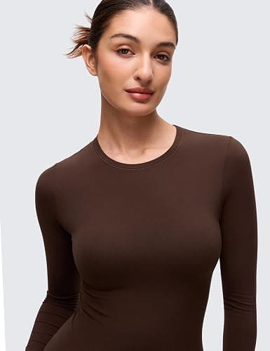 CRZ YOGA Softembrace Crewneck Long Sleeve Shirts for Women - Casual Going Out Tops Soft Basic Fitted Tight Fall T-Shirts thumbnail 3