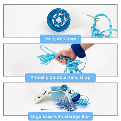Handmade American Cast Net, BalanZze Casting Fishing Net for Bait Trap Fish, Throw Nets with Zinc Sinker Weights for Freshwater & Salt Water (3/4/5/6/8/9/10 Ft, 1/2 Inch Mesh Size) thumbnail 3