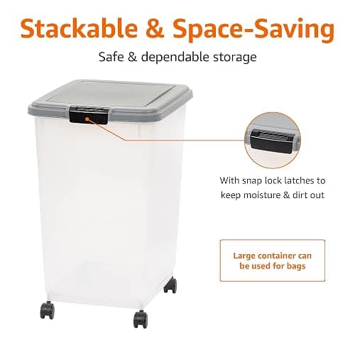 Amazon Basics Airtight Pet Food Storage Container with Scoop, BPA Free, Removable Wheels, 69 QT, Gray thumbnail 3