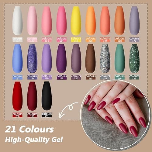 Gel Nail Polish Set, VANREESA 21 Classic Colours Pink Glitter White Wine Red Brown Gray Gel Polish Set Required Soak Off UV/LED Lamp Nail Varnish Kit for Women Beauty Gift thumbnail 3