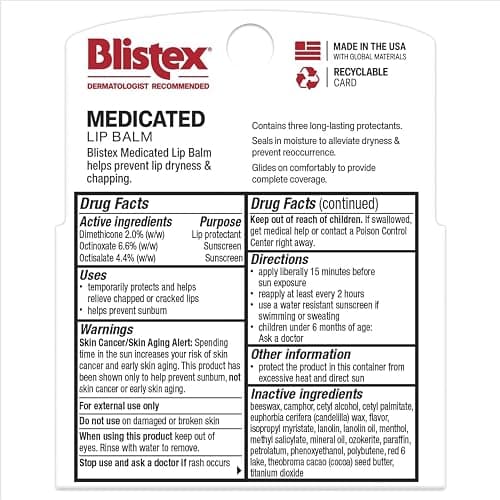 Blistex Medicated Lip Balm, 0.15 Ounce, 3 Count (Pack of 1) Prevent Dryness & Chapping, SPF 15 Sun Protection, Seals in Moisture, Hydrating Lip Balm, Easy Glide Formula for Full Coverage thumbnail 3