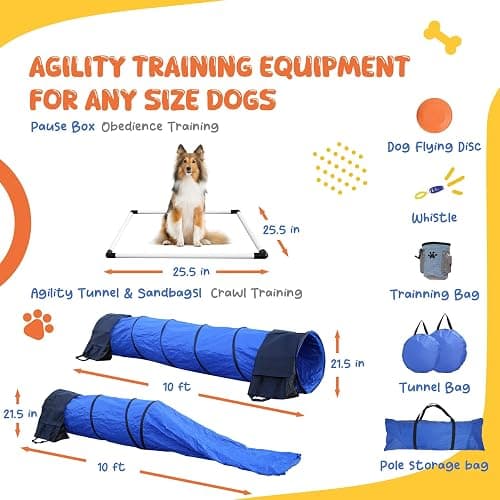 Agility Training Equipment for Dogs,Dog Agility Equipment for Backyard&Indoor Training-Professional Backyard Course with Adjustable Jumps,Collapsible Tunnel,Storage Bags&Toys (Blue, 13 PCS SET) thumbnail 4