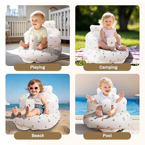 AirSwim Inflatable Baby Seat, Inflatable Baby Chair for Babies 3 Months and Up, Summer Blow Up Chair with Built in Air Pump, Infant Floor Sofa for Learning to Sit, Palying, Camping, Orange - Orange thumbnail 8