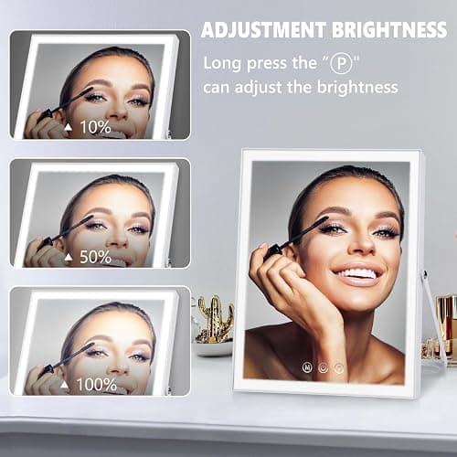 Vanity Mirror with Lights,10"x12" Lighted Makeup Mirror with 3 Color Modes, 360° Rotation Makeup Mirror with Lights, Dual Power Supply, Portable Desk Mirror, Smart Touch Control (White) thumbnail 3