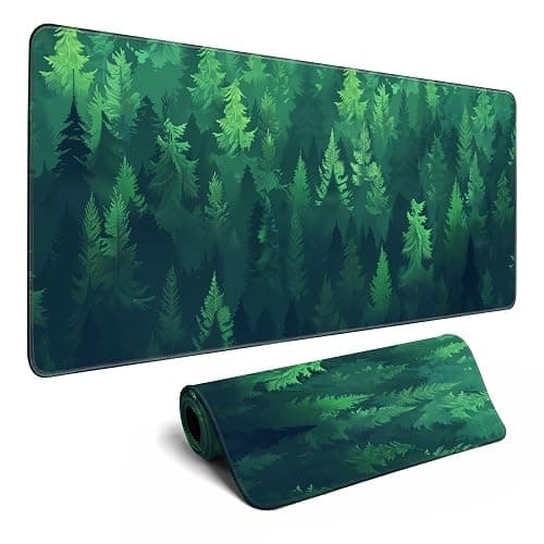 Forest Gaming Green Large Gaming Mouse Pad Keyboard Desk Pad Extended Mouse Pad Gaming Office Decor, Pc Laptop Mouse Pads Large (31.5x11.8 in) with Stitched Eges Non-Slip Base Mousepad XL - Image 1