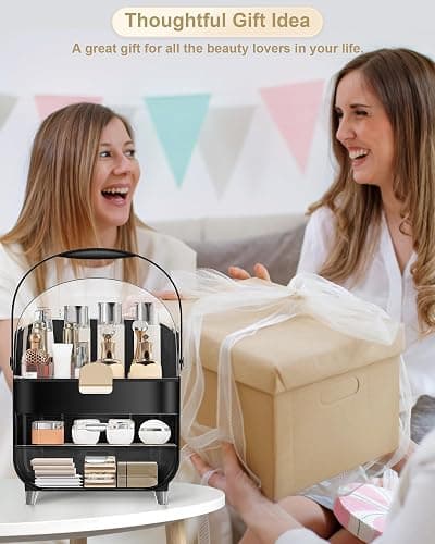 Makeup Organizer Countertop, Skincare Holder Bathroom Counter Organizer, Storage Box Cosmetic Display Cases, Teen Girl Gifts Make up Organizers for Vanity, Dresser (Black) thumbnail 6
