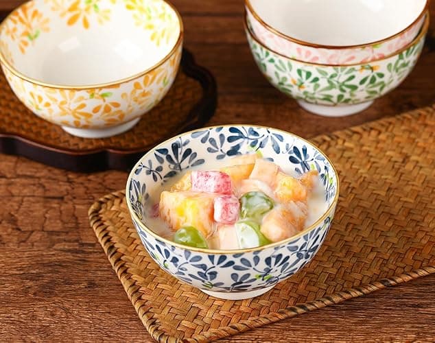 TuYines Müslischalen, Keramik-Dessertschalen, 12 cm, kleine Schüsseln für Eis, Reis, Suppe, Dessert, mikrowellen- und spülmaschinenfest, 4 Stück thumbnail 4
