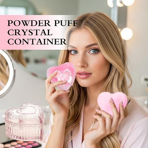 2 Pieces Large Body Powder Puff and Container, Dusting Powder Container with Puff,Powder Puff Crystal Case, Body Powder for Women Soft Washable Reusable Velour Face Body Glitter Wet Dry Makeup(Love) thumbnail 5