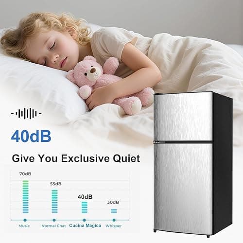 Cucina Magica Mini Fridge with Freezer, 3.2 cuft Small Refrigerator, 7 Adjustable Thermostat, Energy Saving, Low Noise, Double Door Compact Refrigerator for Dorm, Bedroom, Office - Silver thumbnail 6
