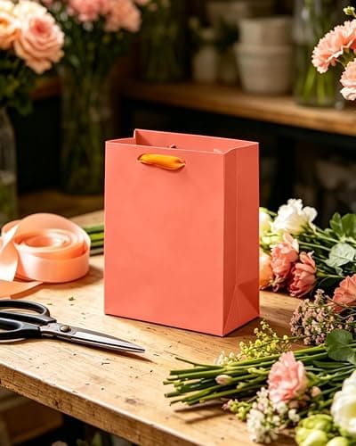 qiqee 10PCS Pink-Orange Mini Gift Bags with Tissue Paper Handles 6.3"x4.7"x2.4" Small Size Present Party Favor Bags（ Tissue Paper ） thumbnail 7