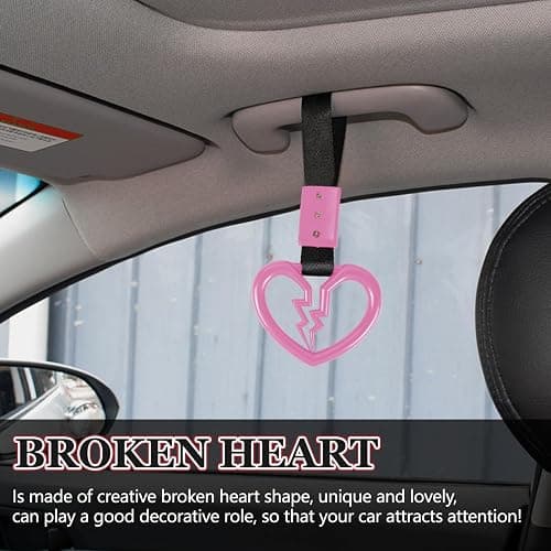 Wuyaoyao 2PCS Broken Heart Handle Ring for Car, Heart Shaped Handle Straps, Hand Strap Grab Handles Hang Ring for Car Bus Subway, Drift Charm Rear Bumper Warning Interior Decoration (Pink) thumbnail 4