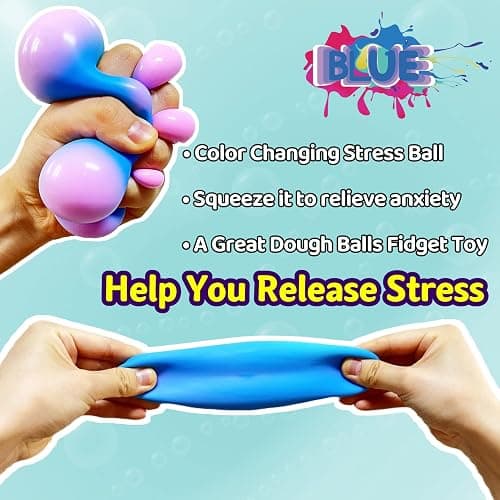Squishy Dough Stress Ball Squeeze Toy (1 Pack) Squishy Stress Balls for Kids and Adults, Funny and Soft Change Color Squeeze Ball, Squish Ball, Ideal for Anxiety Relief, Autism, ADHD (Blue) thumbnail 5