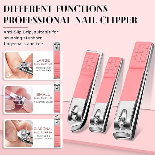 BLESWIN Manicure Pedicure Set, 12 Pcs Nail Care Kit for Women, Mens Nail Grooming Kit, Manicure & Pedicure Tools & Accessories, Pink Nail Kit Manicure Set Luxury Leather Case for Home Salon Use thumbnail 3