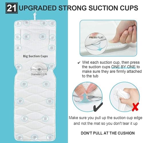 OMYSTYLE Full Body Bath Pillow, Bath Pillows for tub with Mesh Washing Bag & 21 Non-Slip Suction Cups, Spa Bathtub for Head Neck Shoulder and Back Support - 5D Air Mesh & Quick Drying thumbnail 2