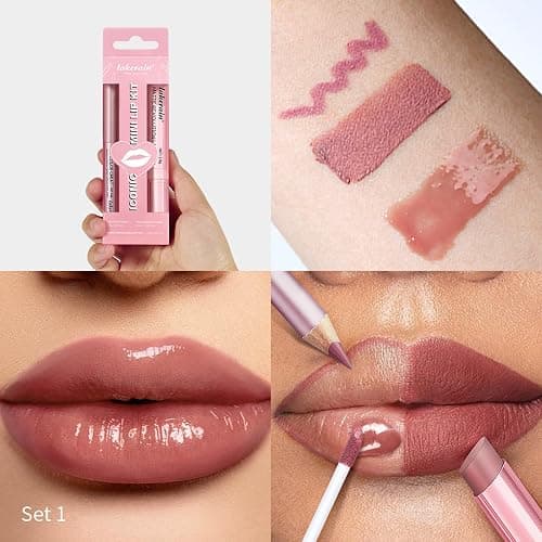 3PCS Matte Liquid Lipstick Lip Balm & Lip Liner Lip Kit, Hydrating Tinted Pink Lip Balm, Collagen Lip Gloss For Dry Lips, Waterproof Make Up Set (# 01 Nude Pink) thumbnail 9
