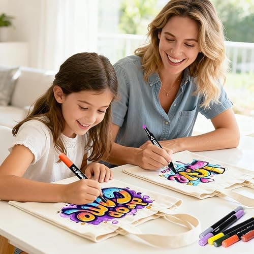 Reaeon Fabric Markers Pen, 24 Colors Dual Tip Fabric & T-Shirt Marker Set, Permanent Fabric Paint Pens for Clothing Canvas Tote Bags and Shoes (Chisel & Fine Tip) thumbnail 2
