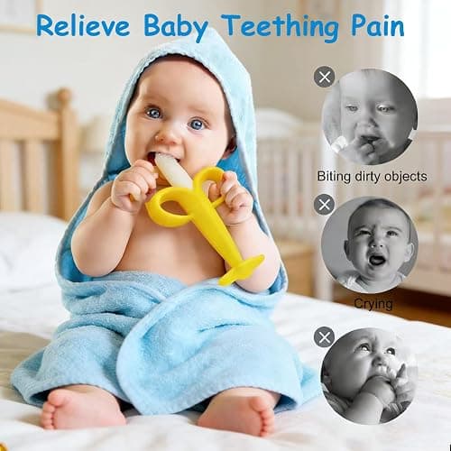 HAILI XMGQ Baby Teething Toys 3-6 Months, Silicone Baby Teether Freezer BPA Free, Babies Teething Relief Sore Gums, Banana Toothbrush, Fruit Shape Giraffe Newborn Teether Gift for Infant Boy and Girl thumbnail 4