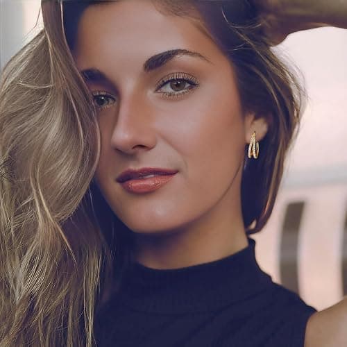 Hypoallergenic Hoop Earrings for Women, 14K Gold Plated Double Hoops Earrings with Cubic Zirconia Pave Cluster Lightweight Hoops Earrings for Lover Anniversary Birthday Christmas thumbnail 2