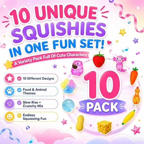 10 Pack Squishy Toys Fidget Squeeze Sugar Filled Squishies Slow Rise Crunchy Set Stress Ball Glitter Color Changing Capybara Axolotl Cheese Duck Strawberry Carrot Banana Coconut Cat Shaped Squishers thumbnail 2