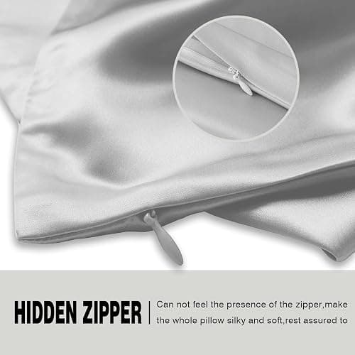 Mulberry Silk Pillowcase for Hair and Skin Standard Size 20"X 26" Pillow Case with Hidden Zipper Soft Breathable Smooth Cooling Silk Pillow Covers for Sleeping (Silver Grey,Standard,1Pcs) thumbnail 4