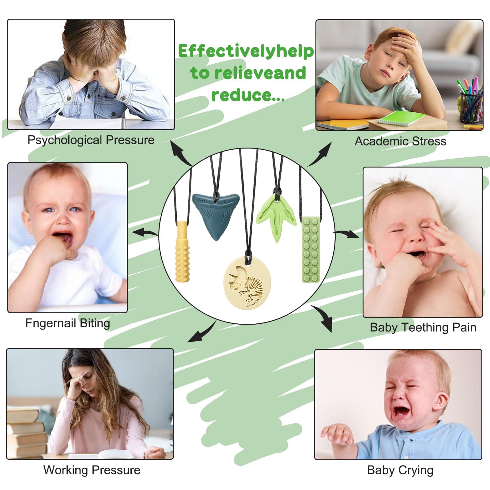 CLDY Kids Chew Chain, 5 Pcs Sensory Chew Neck Chain, Chew Charm Silicone Teether BPA Free Autism Toy for Boys and Girls, Perfect for ADHD Caustic Children thumbnail 5