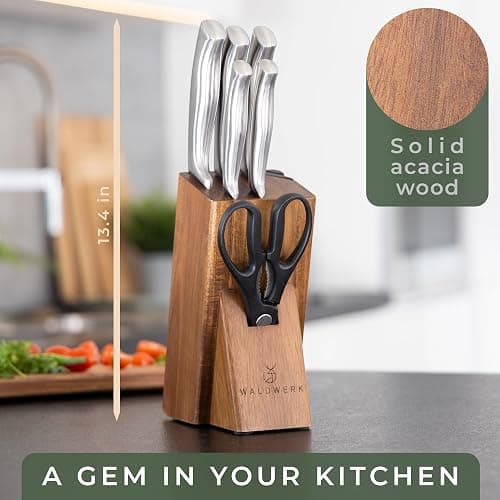 WALDWERK Knife Set - 7pcs Kitchen Knife Set with Block and Integrated Sharpener - Knife Block Set - Knife Block thumbnail 3