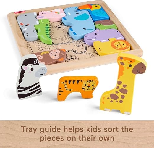 Fisher-Price Wood Toddler Toy Animal Puzzle, 12 Piece Wooden Shape-Sorting Activity for Preschool Kids Ages 2+ Years thumbnail 6