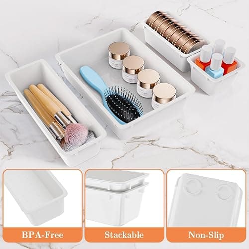 SpaceHacks 25 PCS Plastic Drawer Organizer Set, 4-Size Versatile Organizer Trays & storage Bins for Makeup, Jewelry, and Gadgets in Bathroom, Bedroom and Office, White thumbnail 4