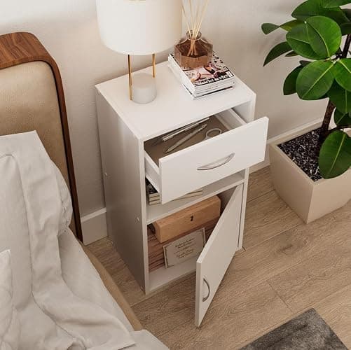 URBNLIVING 1 Door 1 Drawer Wooden Bedroom Bedside Cabinet Shelf Nightstand Side Table Unit (White) thumbnail 6