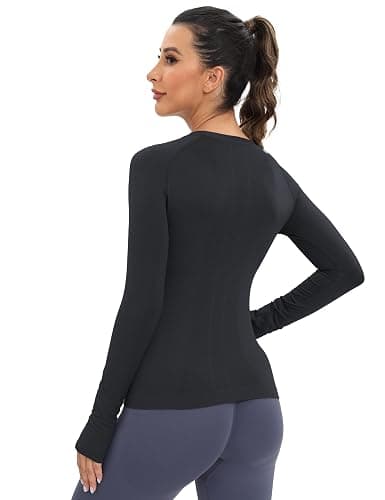 MathCat Workout Seamless Shirts for Women Long-Sleeved Yoga Running Breathable Thumb Holes Tops thumbnail 4