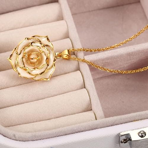 AliveRose Real Rose Gold Dipped Necklace Gifts for Women, 24K Gold Dipped Rose Pendant Necklace Jewelry Mothers Day Anniversaries Birthday Christmas Special Occasions Gifts for Her Mom Wife thumbnail 2