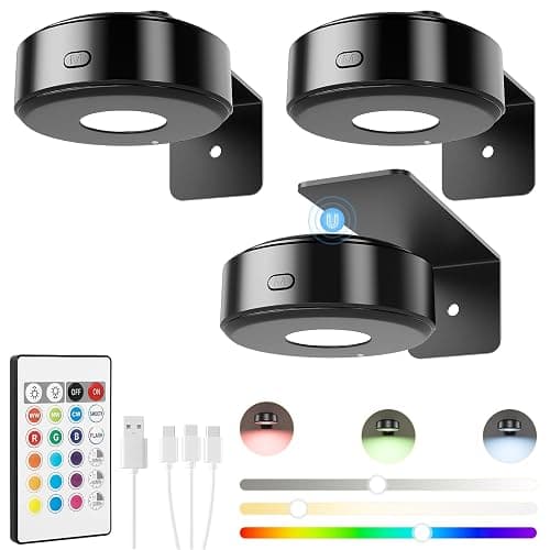 3PCS Picture Lights, Rechargeable Battery Magnetic Poster Lights with 3 Color Temps&12 RGB, Dimmable and Timer Metal Art Light for Display, Wall, Artwork, Gallery (Black) thumbnail 8