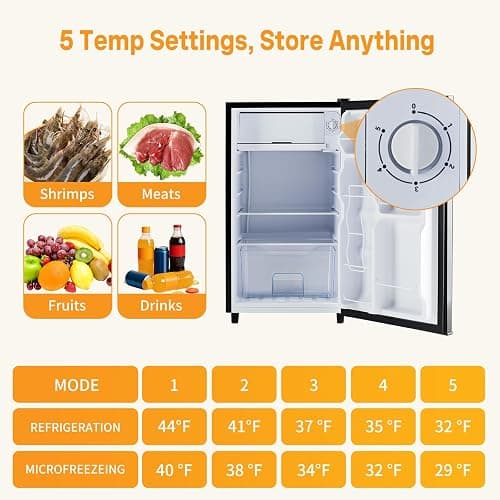 NEWBULIG Mini Fridge with Freezer 3.2 Cu.Ft Small Refrigerator for Office, Dorm, Small Fridge with Adjustable Thermostat, Energy Saving, Singel Door, Black thumbnail 5