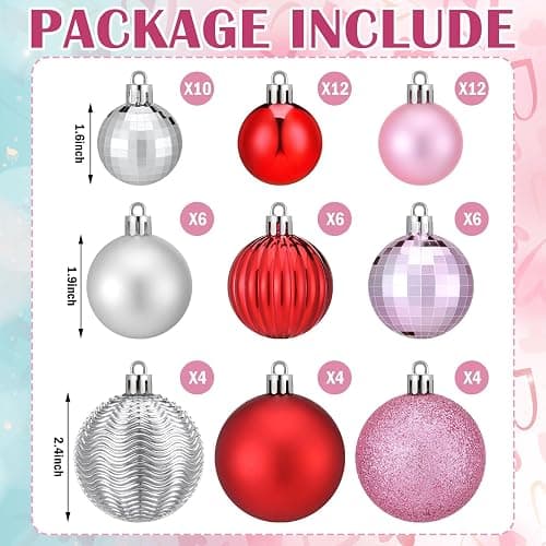 Lunmon 64 Pcs Valentine's Day Ball Ornaments Glitter Pink Red and Silver Ornaments 1.6/1.97/2.4 Inch Assorted Size Balls Valentines Decorations for Tree Home Indoor Wreath Mantel Stairs Decor thumbnail 2