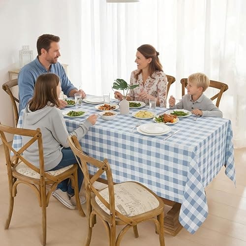 Maymiss 2 Pack Gingham Tablecloth Rectangle Checkered Tablecloth Washable | Water Resistant & Wrinkle Free Rectangle Tablecloth, Washable Tablecloth for Dining, Parties & Outdoor (Light Blue,52"×70") thumbnail 2