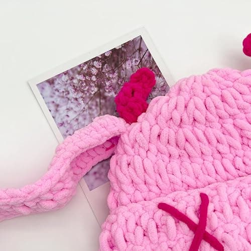 Bunny Chunky Beanie with Devil Horns Cute Chenille Crochet Hat with Long Floppy Ears Pastel Goth Rabbit Winter Skull Cap thumbnail 4