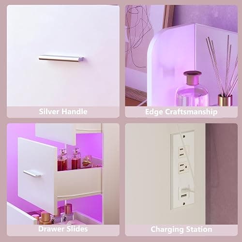 HUAHUU Vanity Desk with Mirror and Hollywood Lights, Makeup Vanity 6 Backlit Open Shelves with Frosted Panel & RGB Light, Transparent Top, Power Outlet, 7 Drawers & Storage Organizer for Bedroom thumbnail 8