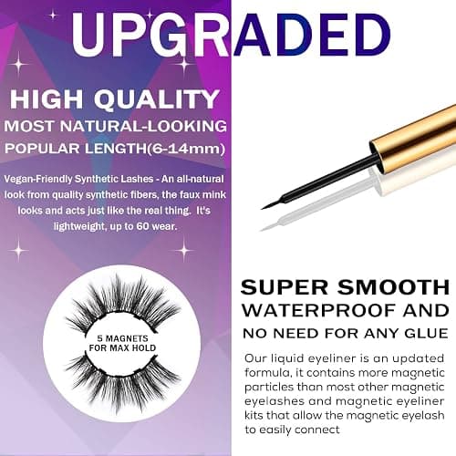 DUOERLA Magnetic Eyelashes 8D Luxury Volume Fluffy Colored Eyelashes Magnetic Lashes with Eyeliner Kit, Cat-Eye 18-23MM Long Cruelty-Free&Vegan 10 Pairs thumbnail 3