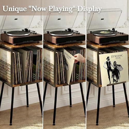 Faesun Record Player Stand with Storage Holds 100+ Vinyl Records, Industrial Turntable Stand with Storage Shelf, LP Album Organizer Cabinet for Small Spaces,Rustic End Table thumbnail 7