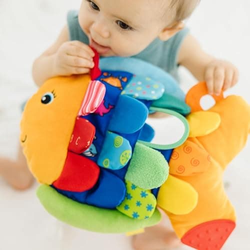 Melissa & Doug K’s Kids, Flip Fish Stuffed Animal, Soft Baby Book, Multi-Textured Squeaking & Crinkling Infant Sensory Toys for Babies with Baby Mirror, Tummy Time Toys for Infants Ages 0–9 Months thumbnail 2
