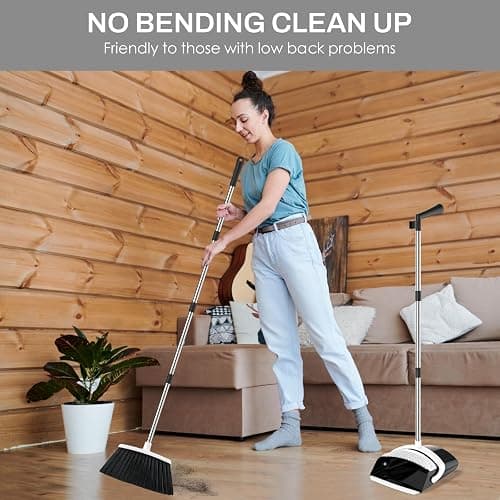 EZKEY Broom and Dustpan Set for Home, 51-in Long Adjustable Handle Angle Broom and Dustpan Combo Set with Dust Pan Teeth to Clean Hair for Home Kitchen Office Lobby Floor Garden (Black&White) thumbnail 7