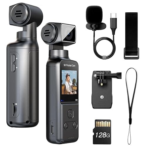 BOBLOV 5K Body Camera with Microphone, W5 Vlogging Camera, 5K/15FPS and 4K/60FPS with 270° Rotating Lens, External Mic Support, Clip/Strap Options, EIS Stabilization for Meeting, and Daily Use (128GB) - Image 1