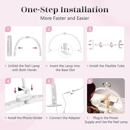 Yokilly Half Moon Light for Nail Desk: 29" Foldable Half Moon Desk Lamp with Phone Holder for Beginner - Arch Nail Tech Light with 3 Color Modes & 10 Brightness for Manicure Salon (Diamond, Large) thumbnail 5