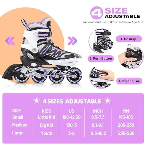 2PM SPORTS Cytia Pink Girls Adjustable Illuminating Inline Skates with Light up Wheels, Fun Flashing Beginner Roller Skates for Kids thumbnail 3