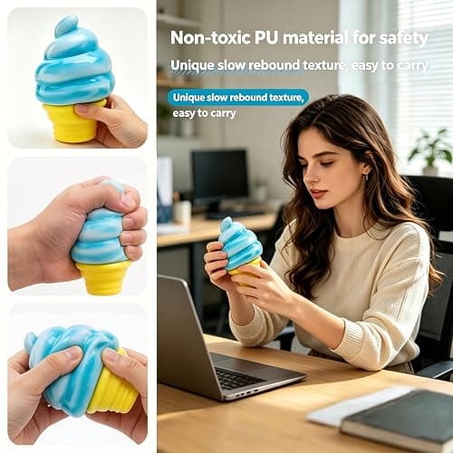 Ice Cream Cone Squishy-Slow Rising Stress Relief Toy, IceCreamSummer Toy. | ice cream cone rising squishy . Portable pocket size, lovely desk decor and ideal summer holiday small gifts for all ages. thumbnail 3