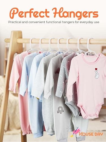 HOUSE DAY Premium Baby Hangers 120 Pack, 11 Inch Kids Plastic Hangers White, Slim Childrens Hanger for Infant, Toddler, Child Clothes, Non-Slip Sturdy and Durable Baby Clothes Hanger for Closet thumbnail 7