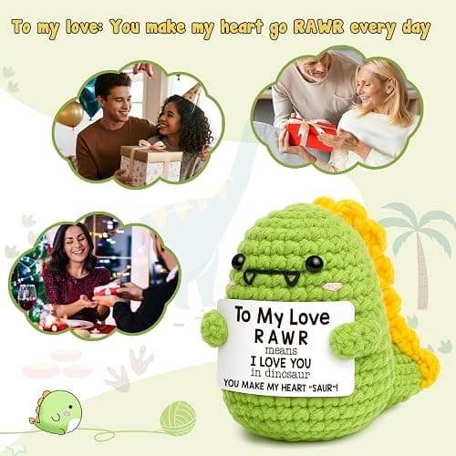 Mini Gifts for Him Her Couples Girlfriend Boyfriend Christmas Birthday Gifts To My Love Handmade Crochet Dinosaur I Love You Gift for Wedding Anniversary Romantic Gift for Women Men Husband Wife thumbnail 7