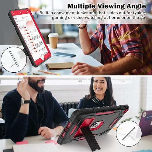 ZoneFoker Case for iPad 9th/8th/7th Generation 2021/2020/2019(10.2 inch), Heavy Duty Military Grade Shockproof Rugged Protective 10.2" Cover with Built-in Stand for iPad 9 8 7 Gen (Black+Red) thumbnail 4